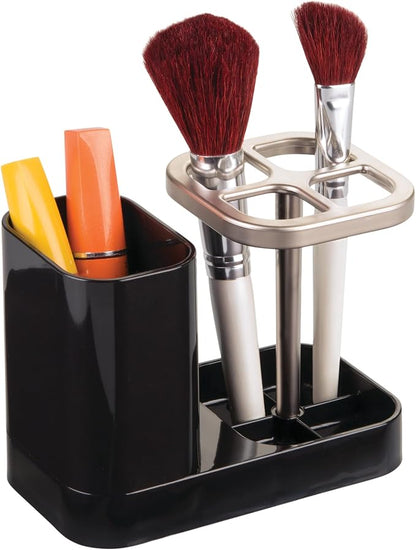 iDesign Toothbrush Holder, Black/Matte Satin | 4 Divided Sections