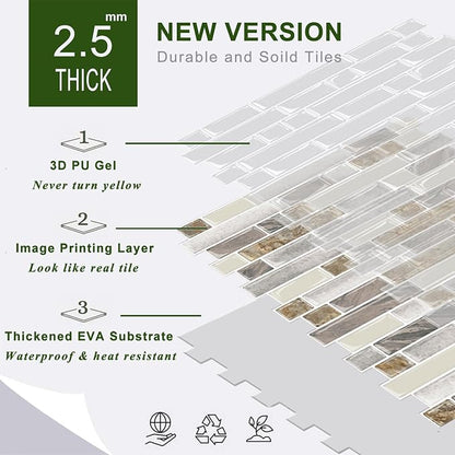 STICKGOO Peel and Stick Tile Backsplash for Kitchen, 12”×12”Stick on Backsplash, Self Adhesive Tile for Kitchen Backsplash and Bathroom(10 Sheets, Thicker Design)