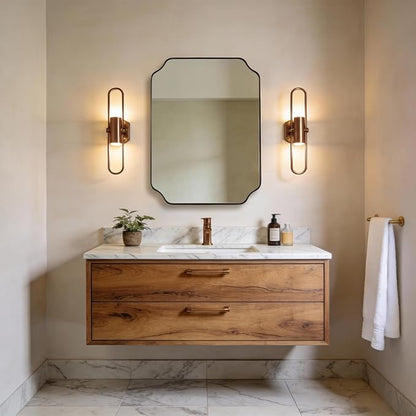 22"x30" Brushed Bronze Scalloped Mirrors for Bathroom Sink | Rust-Proof Stainless Steel Frame, Aesthetic Notched Corner Design, Electronic Display Grade Glass, Ideal for Bathroom Remodel
