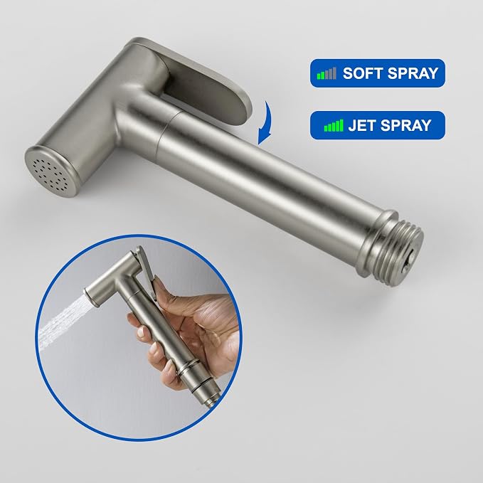 Warm Water Bidet Sprayer for Toilet with Hot and Cold Brass Rough-in Valve, Stainless Steel Round Handheld Bidet Attachment Set for Feminine, Pets and Baby Diaper Wash, Brushed Nickel