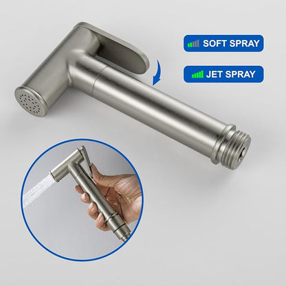 Warm Water Bidet Sprayer for Toilet with Hot and Cold Brass Rough-in Valve, Stainless Steel Round Handheld Bidet Attachment Set for Feminine, Pets and Baby Diaper Wash, Brushed Nickel