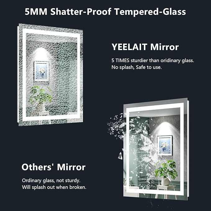 20x30 LED Bathroom Mirror with Lights, Lighted Vanity Mirror | Backlit and Front Light, Anti-Fog, 3 Color Dimmable, Memory, Tempered Glass, IP54 Waterproof, UL Listed