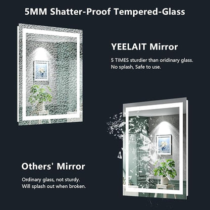 20x28 LED Bathroom Mirror with Lights, Lighted Vanity Mirror | Backlit and Front Light, Anti-Fog, 3 Color Dimmable, Memory, Tempered Glass, IP54 Waterproof, UL Listed