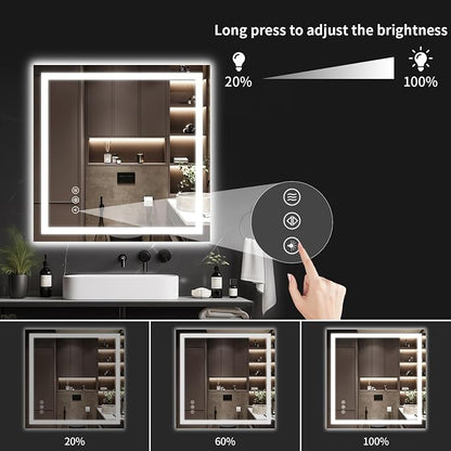LED Bathroom Mirrors 32"x32" Bathroom Mirror with Lights for Wall, Backlit + Front Lit, 3 Colors, Anti-Fog, Dimmable Brightness for Vanity,Bathroom, Entryway, Living Room
