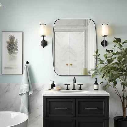 Black Mirror for Bathroom, 28x36 Inch Stainless Steel Metal Frame Oblong Bathroom Mirror for Vanity, 1’’ Deep Wall Mounted Vertically/Horizontal