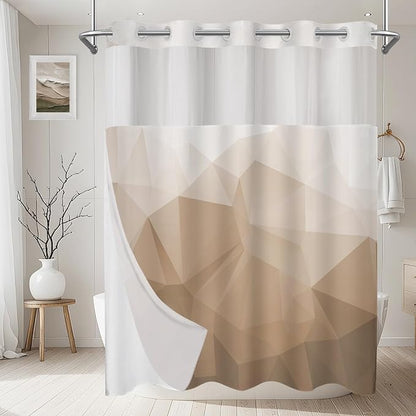 No Hook Shower Curtain with Snap in Liner Set, Brown, 71x74 | Waterproof Fabric for Bathroom, Modern Hotel Style Ombre Design, Mesh Top Window, Machine Washable, Quick Install