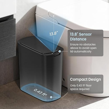 Cesun Automatic Small Bathroom Trash Can with Lid, 2.6 Gallon, Black | Motion Sensor, Plastic, Touchless, Odor Control, Smart Garbage Can, Battery Operated, Manual Button, for Office/RV/Bedroom