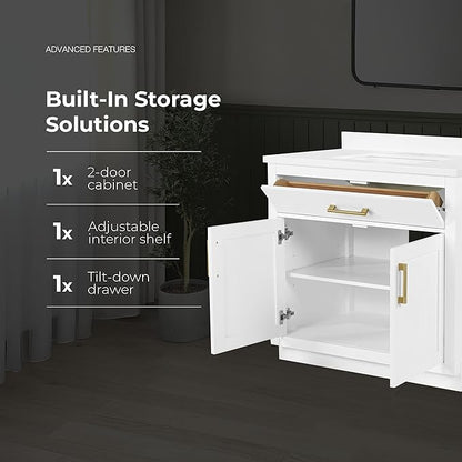 OVE Decors Bailey 36 in. Single Sink Freestanding White Bathroom Vanity with White Quartz Top, Matching Backsplash and Brushed Gold Hardware