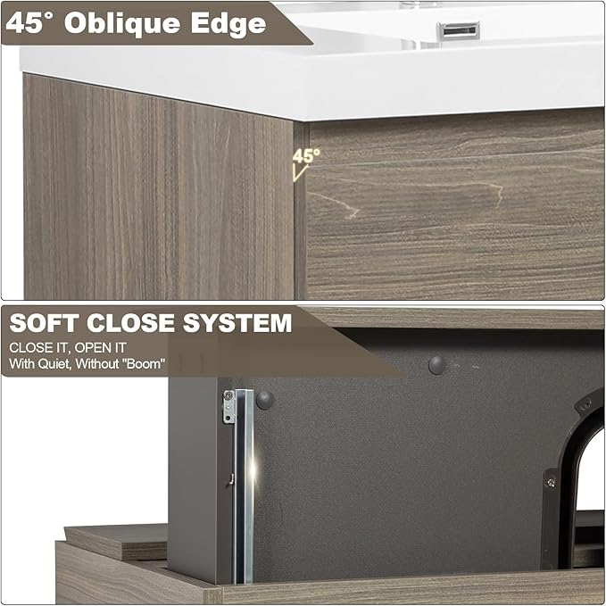 Wall Mounted 72 Inch Bathroom Vanity with Sink, Floating Vanity Bathroom, Double Sink Bathroom Vanity, 4 Drawers, Resin Integrated Sink (Ash Grey)