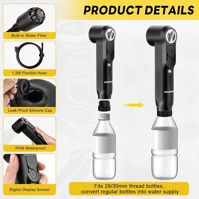 Portable Bidet for Travel, High Pressure Electric Bidet for Women & Men, 1600mAh Battery, Dual Adjustable Spray Modes, LED Display, 2.5L Tank, IPX6 Waterproof Handheld Bidet for Camping & Home