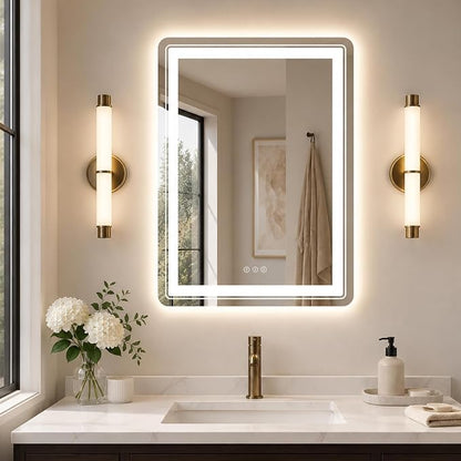 Snowdool 20x28 LED Bathroom Mirror with Lights, Front and Backlit, Anti-Fog Lighted Vanity Mirror, Stepless Dimmable, 3 Colors LED Mirror, Memory Function, Tempered Glass (Horizontal/Vertical) | Front and Backlit, Stepless Dimming, Anti-Fog, Memory Fun...