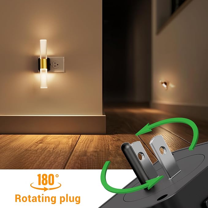 L LOHAS LED Night Light, 2 Pack Night Lights Plug into Wall | 3000K Soft White, 0-100LM Adjustable Brightness, 180° Rotating Plug in Night Light with Auto Light Sensor (Matte White)