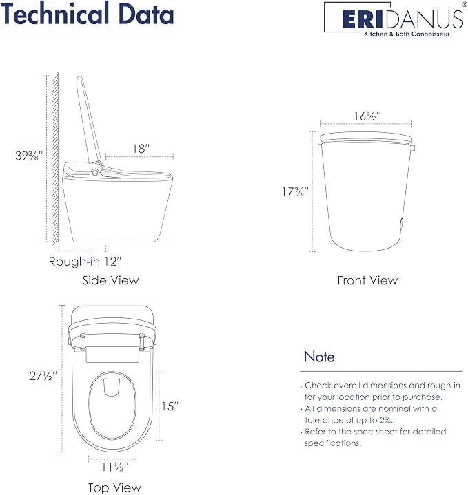 One Piece Smart Bidet Toilet, Auto Lid, Wash & Dry, White | Foot Sensor Flush, Heated Seat, Instant Warm Water, Adjustable Wash Settings, Self Cleaning Wand, Auto Flush, Pre Wet