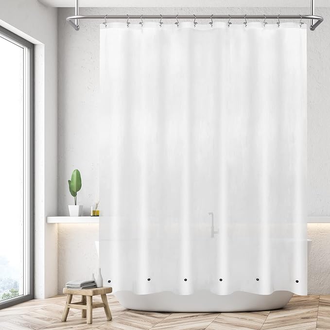 Mrs Awesome Short Shower Curtain Liner with 6 Magnets 72 x 66 inch, Frost | Thick PEVA Heavy Duty, 12 Rustproof Grommets,Waterproof Frosted Shower Curtain Plastic 72x66 for Bathroom Short Size