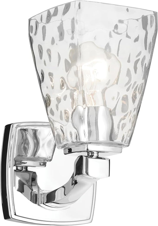 Kichler Marant 5" 1-Light Wall Sconce with Clear Water Glass in Chrome, for Bathroom, Powder Room, Hallway, (5" W x 9.5" H), 55214CHWTR