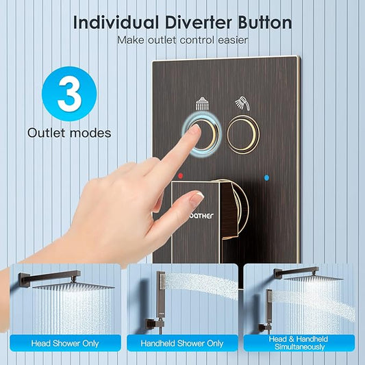 Shower System Shower Faucet Set with Push-Button Diverter and Wall Supply Elbow 12 Inch Shower Head ORB