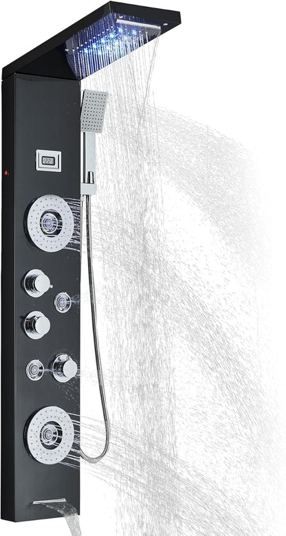 AlenArt Shower Panel Tower System Rainfall Waterfall Shower Head with Body Jets Stainless Steel Rain Massage System 5-Function High Pressure Shower Panel Tower System,HFT8029