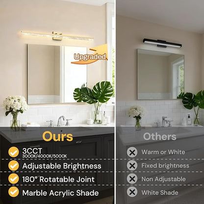 L LOHAS LED 48 Inch Gold Vanity Light Bar Over Mirror Marble Acrylic 3CCT | Modern LED Vanity Light With Marble Acrylic Shade, Adjustable Bathroom Mirror Lighting for Bedroom and Living Room