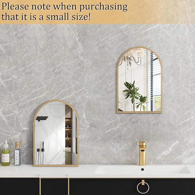 Arched Mirror Bathroom Wall Mirror 16"x12" Brushed Metal Vanity Wall Mounted Mirror for LivingRoom Bedroom Entryway Room Home Decor