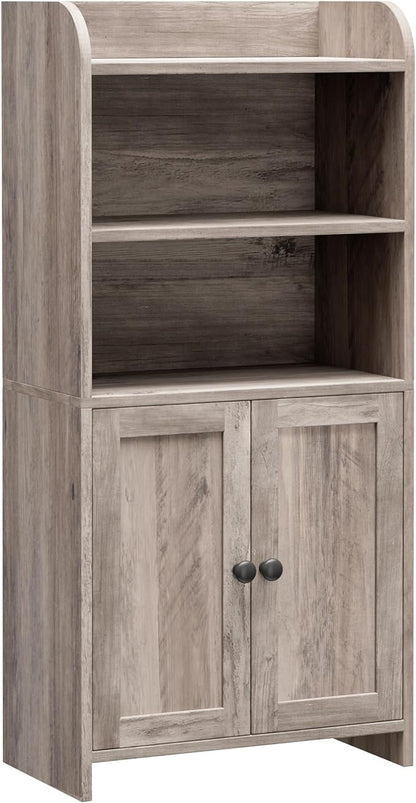Homhedy Small Bathroom Storage Cabinet, Freestanding Toilet Paper Storage with 2 Doors and Shelves, Bathroom Organizers and Storage for Small Spaces, Laundry Room, 7.9" D x 14.6" W x 31" H, Greige