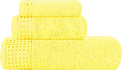 GLAMBURG Ultra Soft 3 Pack Cotton Towel Set, Contains a Bath Towel 28x55 inch, a Hand Towel 16x24 inch & a Wash Coth 12x12 inch, Ideal Everyday use, Compact & Lightweight - Lime Yellow