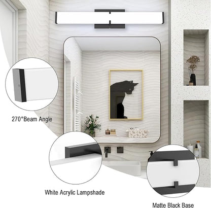 Bathroom Vanity Light with Night Light Cool White 5700K Black Modern Matte Bathroom Lighting Fixtures; 24 Inch IP44 25W Equivalent to Incandescent 250W for Over Mirror Vanity Light ETL Listed