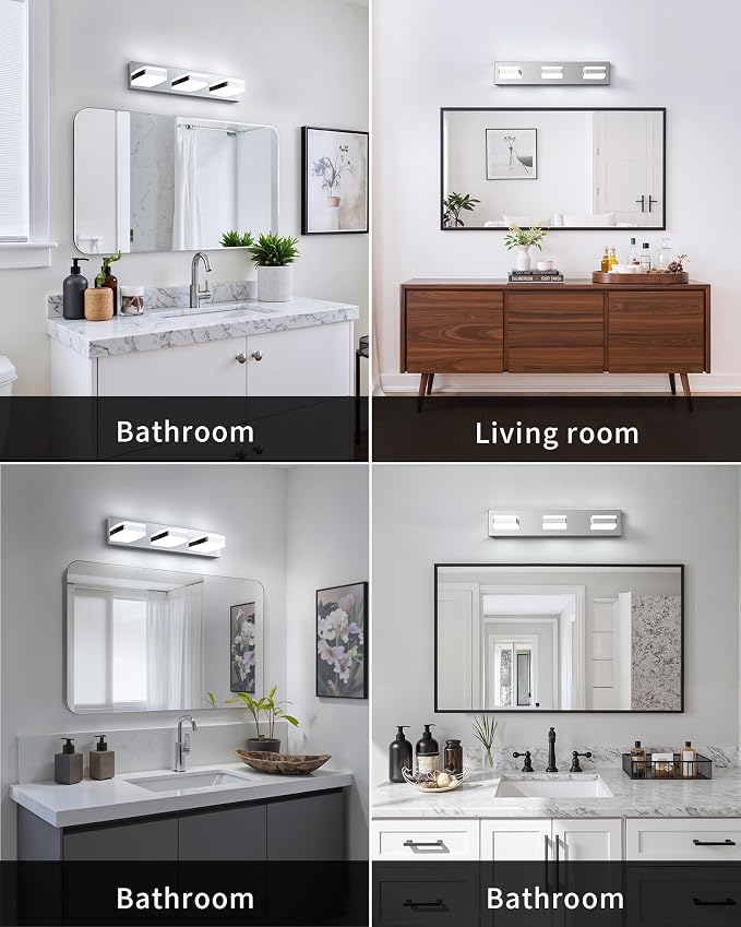 Bathroom Lighting Fixtures Over Mirror, 3 Light Silver Vanity Light | Cool White, 5000K, Modern Vanity Wall Lights for Bath, Dressing Room, Restroom, 21.6 inch
