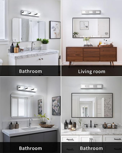 Bathroom Lighting Fixtures Over Mirror, 3 Light Silver Vanity Light | Cool White, 5000K, Modern Vanity Wall Lights for Bath, Dressing Room, Restroom, 21.6 inch