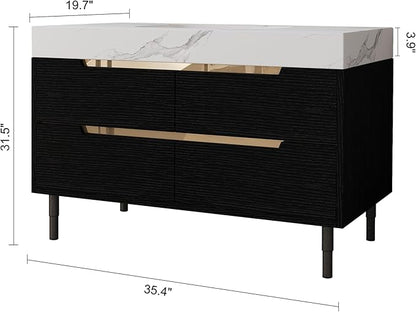 36" Bathroom Vanity with Undermount Sink Set, Modern Black 2-in-1 Wall Mounted & Freestanding Bathroom Vanity Cabinet with Sintered Stone top&4 Storage Drawers, Bathroom Single Sink Cabinet