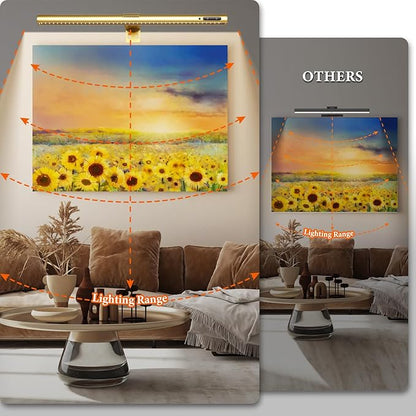 Wireless Picture Light, Battery Operated LED Painting Lights with Remote Control, Dimmable, Timer for Art Frame (Gold-19.7inch)