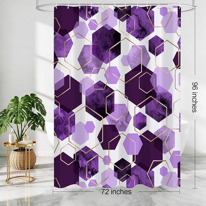Litabel Extra Long Geometric Shower Curtain for Bathroom, 72x84 | Extra Long Modern Minimalist Shower Curtais, Purple Geometric Art Print Abstract Waterproof Bath Curtain