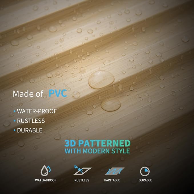 Art3d Fluted Slat 3D Wall Panels, Drop Ceiling Tiles, 12-Pack, Oak | 24" x 48" , Lightweight, Break-Proof, Compatible with Grid System, Ideal for Home, Commercial Spaces
