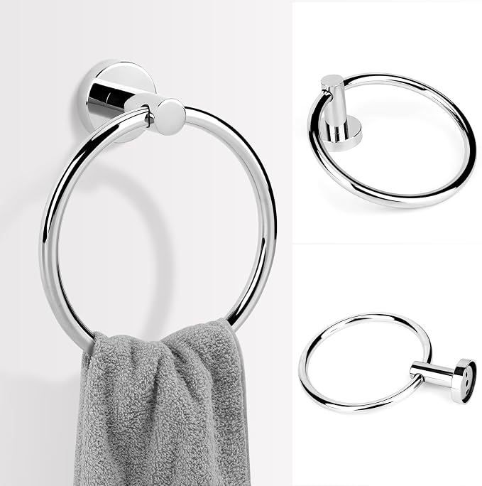 Polished Chrome Toilet Paper Holder Set, Stainless Steel Towel Ring, Double Post Pivoting Toilet Paper Holder and Hand Towel Holder Set for Bathroom, Bathroom Hardware Accessories Set Silver