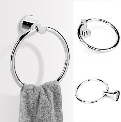 Polished Chrome Toilet Paper Holder Set, Stainless Steel Towel Ring, Double Post Pivoting Toilet Paper Holder and Hand Towel Holder Set for Bathroom, Bathroom Hardware Accessories Set Silver