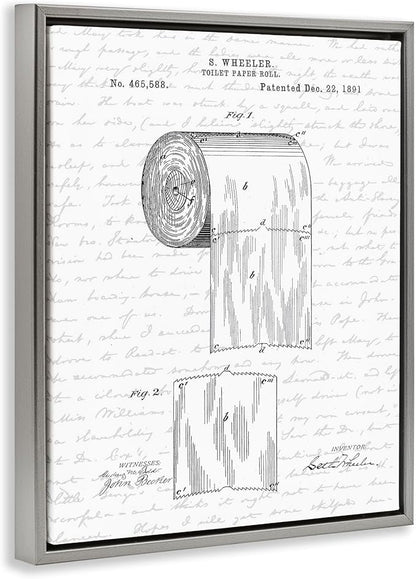 Vintage Patent Bathroom, 16 x 20 Inch Canvas in Floater Frame | Stupell Industries · By Lettered and Lined · Ready to hang · Great for bath and laundry decor · Made in USA
