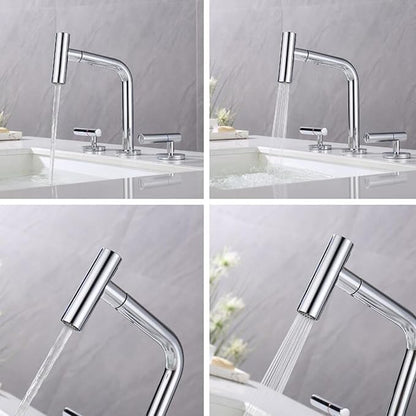 3 Hole Basin Faucets Pull Out Basin Mixer Faucet Bathroom Mixer Faucet Double Handle 2 Mode Brass-Chrome Plated