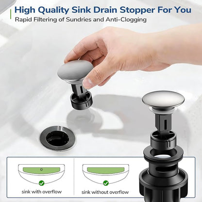 Centerset Bathroom Faucet with Pull Out Sprayer, 4 Inch 2 Handle Sink Faucet with Pop Up Drain, Stainless Steel Vanity Faucet with 2 Supply Hoses, Brushed Nickel
