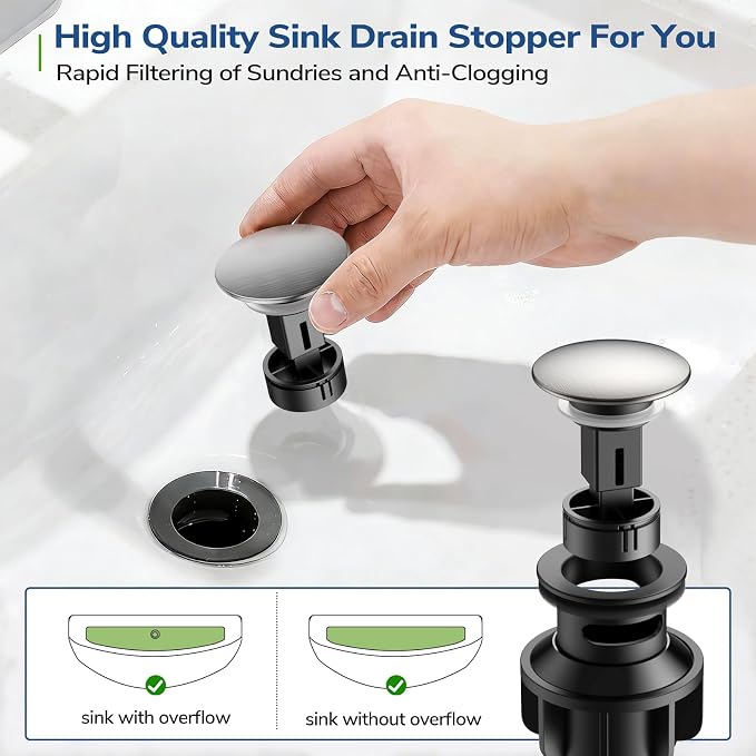 8 Inch Pull Out Sprayer Bathroom Faucet 3 Hole, Widespread 2 Handle Sink Faucet with Pop Up Drain and Supply Lines, Stainless Steel for Vanity, RV, Brushed Nickel