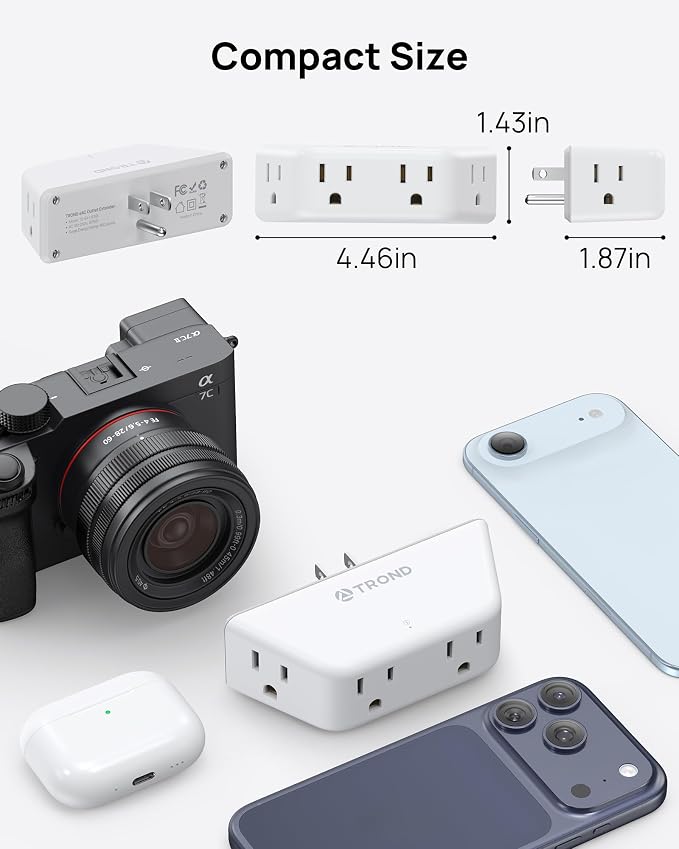 TROND Wall Outlet Extender 3 Pack, Surge Protector Outlet, White | 4 Grounded Sockets, 3 Way Angled Plug Adapter, Space-Saving, 900J, Multiple Wall Splitter for Home Office Dorm Room