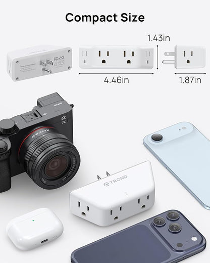 TROND Wall Outlet Extender 3 Pack, Surge Protector Outlet, White | 4 Grounded Sockets, 3 Way Angled Plug Adapter, Space-Saving, 900J, Multiple Wall Splitter for Home Office Dorm Room