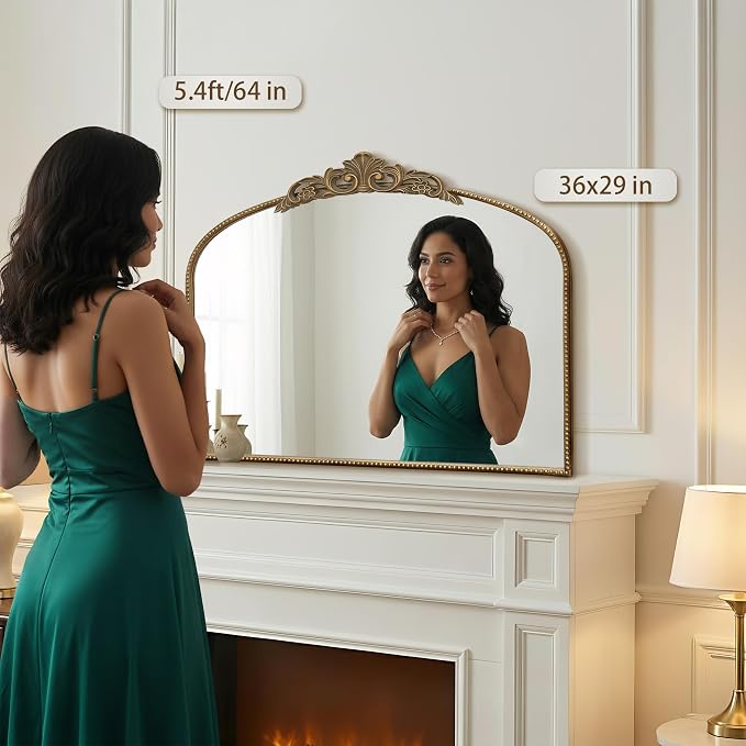 Micasso Vintage Gold Arched Mirror: 36"x29" Baroque Antique Wall Mirror | Traditional Ornate French Decorative Wall Mirror for Bedroom/Bathroom/Entryway/Hallway/Dresser/Vanity/Mantel/Nightstand