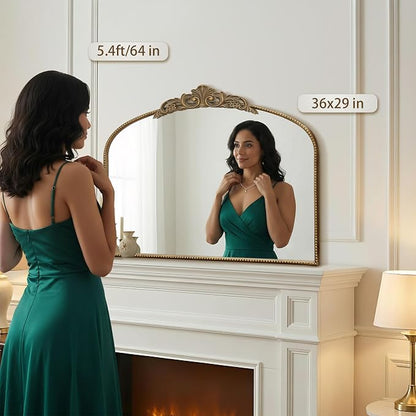 Micasso Vintage Gold Arched Mirror: 36"x29" Baroque Antique Wall Mirror | Traditional Ornate French Decorative Wall Mirror for Bedroom/Bathroom/Entryway/Hallway/Dresser/Vanity/Mantel/Nightstand