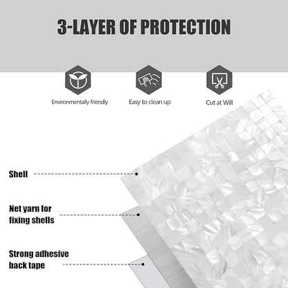 KASARO Peel and Stick Backsplash Shell Tiles, Mother of Pearl Mosaic Self Adhesive Tiles for Kitchen Wall Bathroom Bedroom Decor, White, 6-Sheet | Waterproof self-adhesive mosaic tiles with 6 sq ft coverage for kitchen backsplash, bathroom walls and ea...