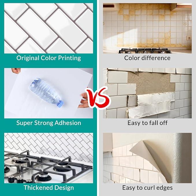 Joysticky 10-Sheet Peel and Stick Backsplash, 12" * 12" Crystal Texture Stick on Tiles Backsplash for Kitchen & Bathroom，Thicker Design Peel and Stick Wall Tiles（Warm White）