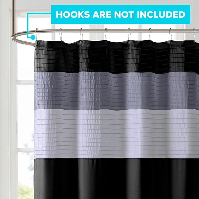 Comfort Spaces Windsor Bathroom Shower Pieced Ruffle Pattern Modern Elegant Microfiber Fabric Bath Curtains, 72x72, Black | Microfiber, Adds Privacy, Machine Washable, OEKO-TEX Certified