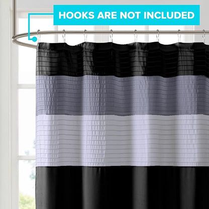 Comfort Spaces Windsor Bathroom Shower Pieced Ruffle Pattern Modern Elegant Microfiber Fabric Bath Curtains, 72x72, Black | Microfiber, Adds Privacy, Machine Washable, OEKO-TEX Certified