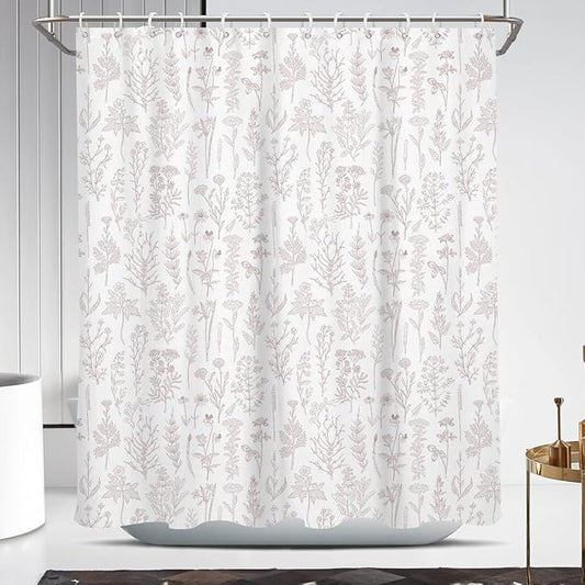 Coxila Vintage Floral Shower Curtain Pink and White Flower Retro Rustic Country Cute Spring Summer Girly Girls Women Blush Preppy Boho Pastel Plant Bathroom 60 x 72 Inch Polyester Fabric 12 Pack Hooks