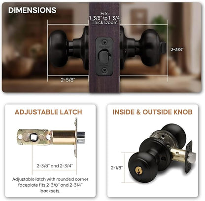 Copper Creek Colonial Entry Door Knob – Keyed Entry Handle with Lock and Key, ANSI Grade-3 Certified, DIY-Friendly Install for Interior and Exterior Entrance Doors – Matte Black (3 Pack)