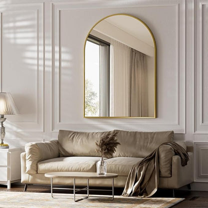 BEAUTYPEAK 30"x40" Arch Bathroom Wall Mirror, Gold | Wall Mounted Vanity Metal Frame Mirror for Bedroom, Entryway, Living Room, Fireplace