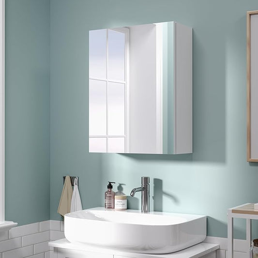 18x14 inch Bathroom Wall Cabinet, Saver Storage Cabinet, Medicine Cabinet with 1 Door and Adjustable Shelves, White（Assembly Required）